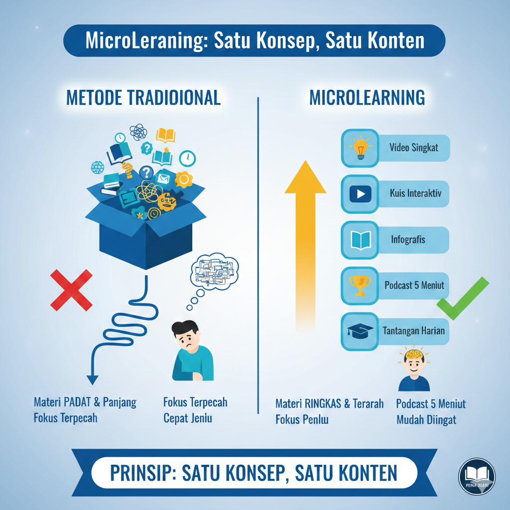 Infografis prinsip satu konsep satu konten dalam metode pembelajaran microlearning